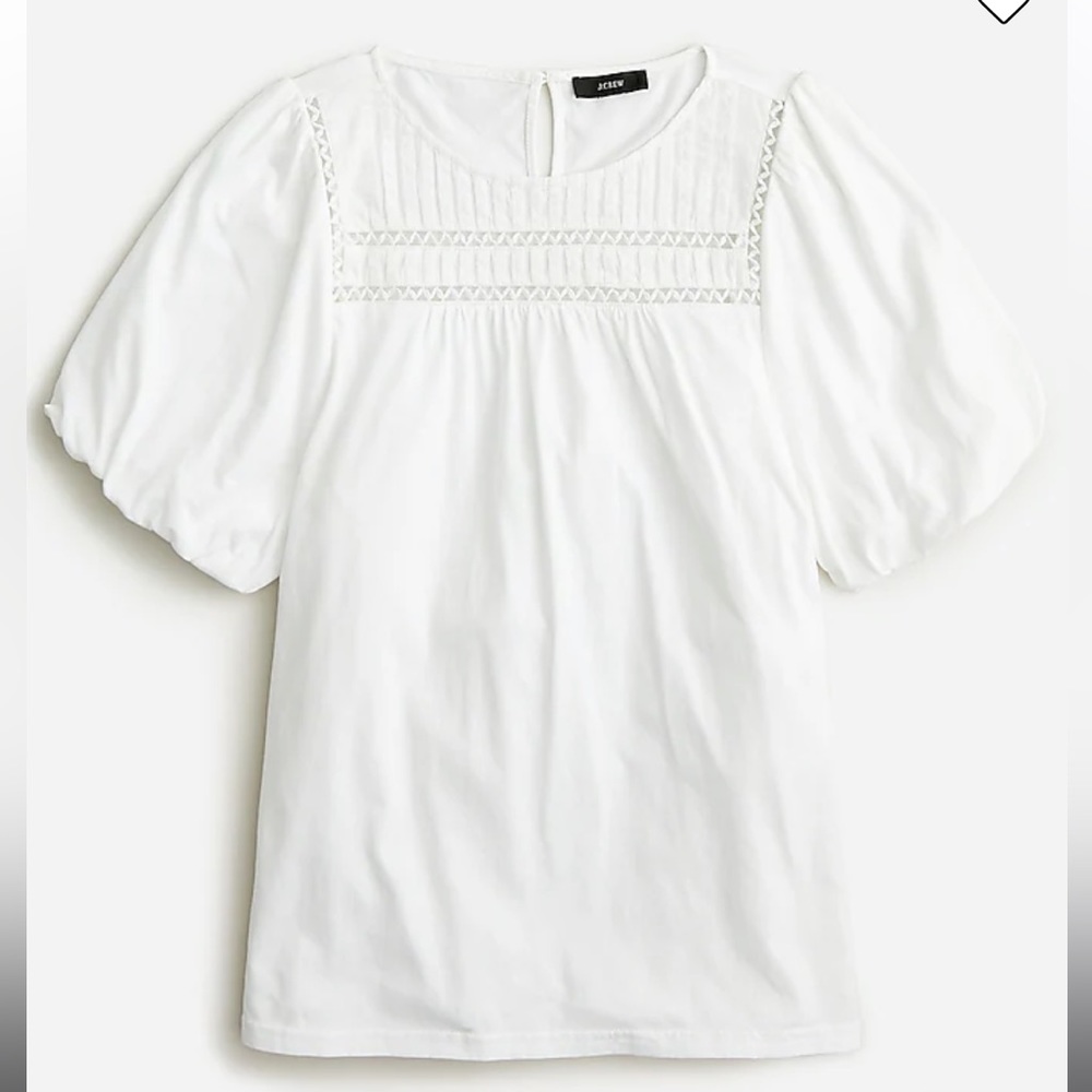 White Lace-trim puff-sleeve T-shirt
